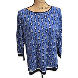 TALBOTS blue Black and White Paisley 3/4 Sleeve Shirt Size XL‎